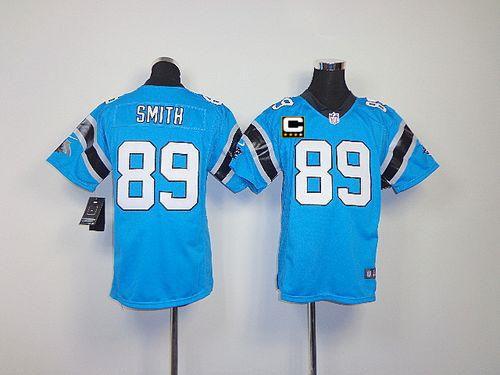 Panthers #89 Steve Smith Blue Alternate With C Patch Youth Stitched NFL Elite Jersey