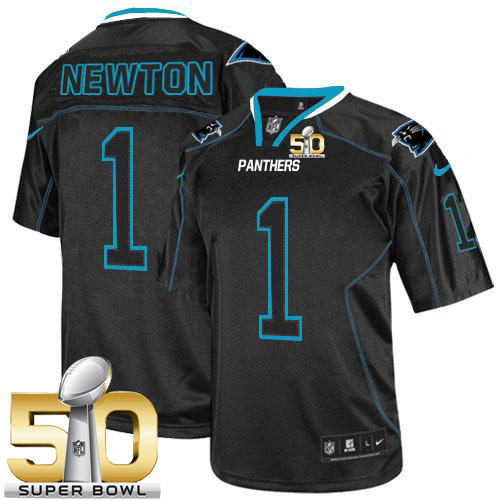 Panthers #1 Cam Newton Lights Out Black Super Bowl 50 Youth Stitched NFL Elite Jersey