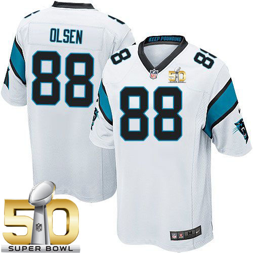 Panthers #88 Greg Olsen White Super Bowl 50 Youth Stitched NFL Elite Jersey
