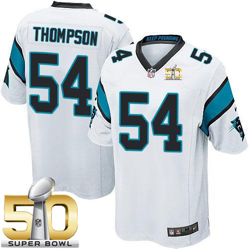 Panthers #54 Shaq Thompson White Super Bowl 50 Youth Stitched NFL Elite Jersey
