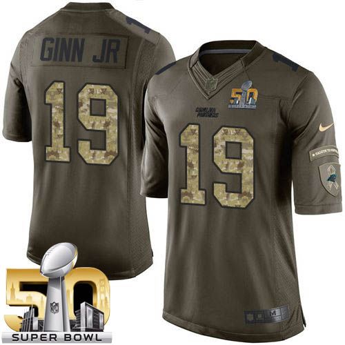Panthers #19 Ted Ginn Jr Green Super Bowl 50 Youth Stitched NFL Limited Salute to Service Jersey