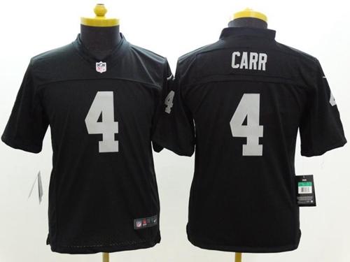Raiders #4 Derek Carr Black Team Color Youth Stitched NFL Limited Jersey