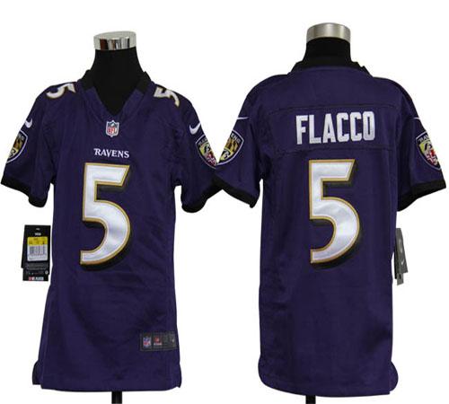 Ravens #5 Joe Flacco Purple Team Color Youth Stitched NFL Elite Jersey