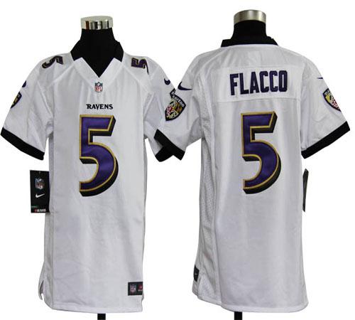 Ravens #5 Joe Flacco White Youth Stitched NFL Elite Jersey
