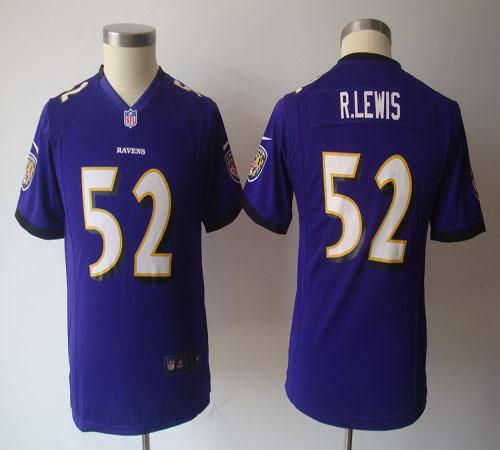 Ravens #52 Ray Lewis Purple Team Color Youth NFL Game Jersey