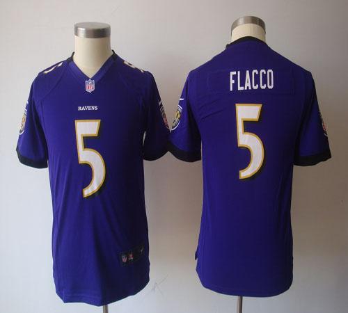Ravens #5 Joe Flacco Purple Team Color Youth NFL Game Jersey