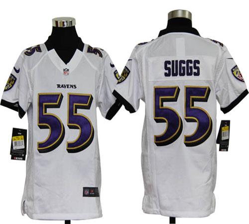 Ravens #55 Terrell Suggs White Youth Stitched NFL Elite Jersey