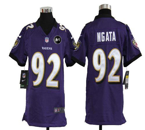 Ravens #92 Haloti Ngata Purple Team Color With Art Patch Youth Stitched NFL Elite Jersey