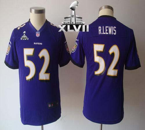 Ravens #52 Ray Lewis Purple Team Color Super Bowl XLVII Youth NFL Game Jersey