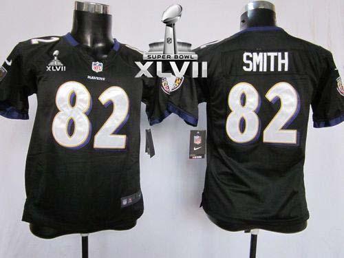 Ravens #82 Torrey Smith Black Alternate Super Bowl XLVII Youth Stitched NFL Elite Jersey