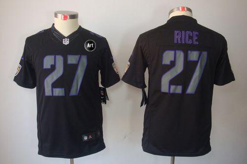 Ravens #27 Ray Rice Black Impact With Art Patch Youth Stitched NFL Limited Jersey