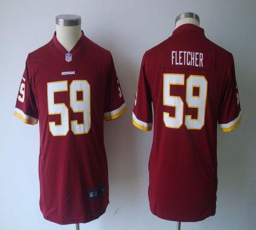 Redskins #59 London Fletcher Burgundy Red Team Color Youth NFL Game Jersey