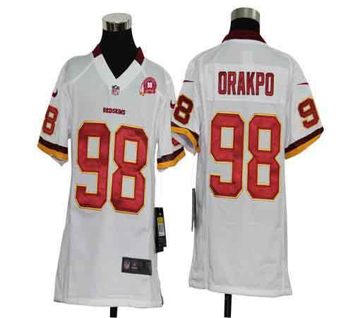 Redskins #98 Brian Orakpo White With 80TH Patch Youth Stitched NFL Elite Jersey
