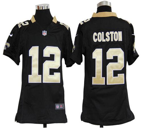 Saints #12 Marques Colston Black Team Color Youth Stitched NFL Elite Jersey