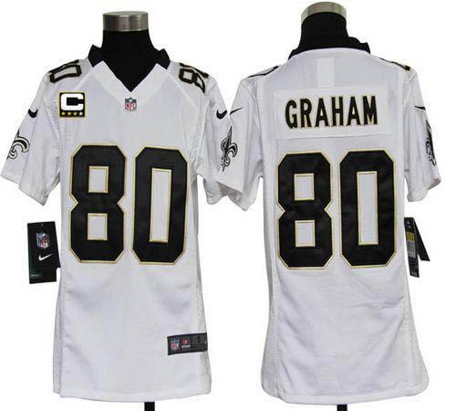 Saints #80 Jimmy Graham White With C Patch Youth Stitched NFL Elite Jersey