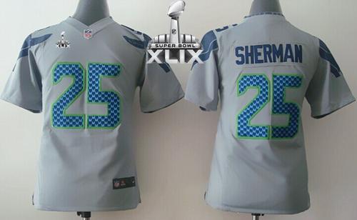 Seahawks #25 Richard Sherman Grey Alternate Super Bowl XLIX Youth Stitched NFL Elite Jersey