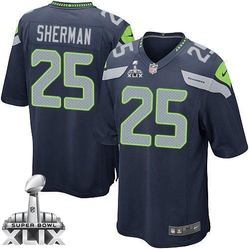 Seahawks #25 Richard Sherman Steel Blue Team Color Super Bowl XLIX Youth Stitched NFL Elite Jersey
