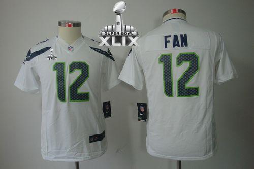 Seahawks #12 Fan White Super Bowl XLIX Youth Stitched NFL Limited Jersey