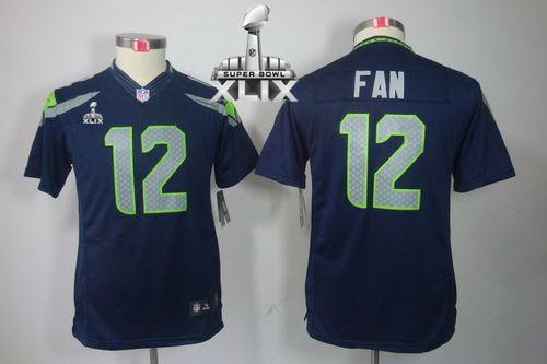 Seahawks #12 Fan Steel Blue Team Color Super Bowl XLIX Youth Stitched NFL Limited Jersey