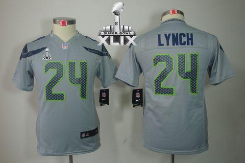 Seahawks #24 Marshawn Lynch Grey Alternate Super Bowl XLIX Youth Stitched NFL Limited Jersey