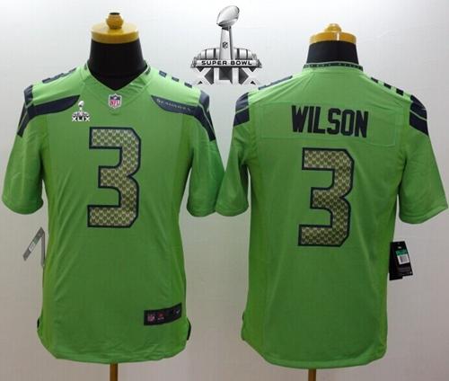 Seahawks #3 Russell Wilson Green Alternate Super Bowl XLIX Youth Stitched NFL Limited Jersey
