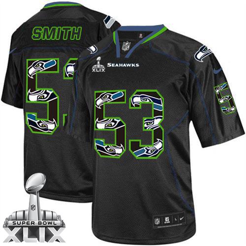 Seahawks #53 Malcolm Smith New Lights Out Black Super Bowl XLIX Youth Stitched NFL Elite Jersey