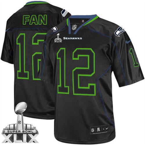 Seahawks #12 Fan Lights Out Black Super Bowl XLIX Youth Stitched NFL Elite Jersey