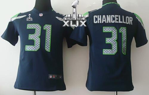 Seahawks #31 Kam Chancellor Steel Blue Team Color Super Bowl XLIX Youth Stitched NFL Elite Jersey