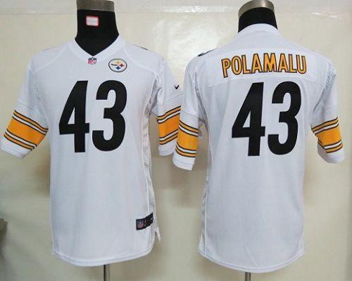 Steelers #43 Troy Polamalu White Youth Stitched NFL Elite Jersey