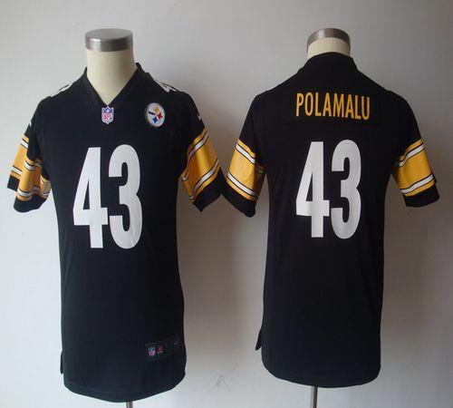 Steelers #43 Troy Polamalu Black Team Color Youth NFL Game Jersey