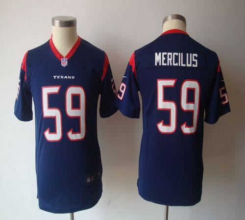 Texans #59 Whitney Mercilus Navy Blue Team Color Youth NFL Game Jersey