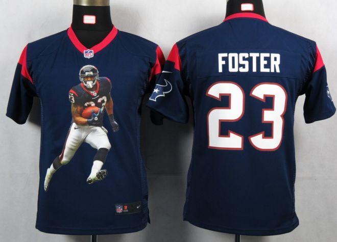 Texans #23 Arian Foster Navy Blue Team Color Youth Portrait Fashion NFL Game Jersey