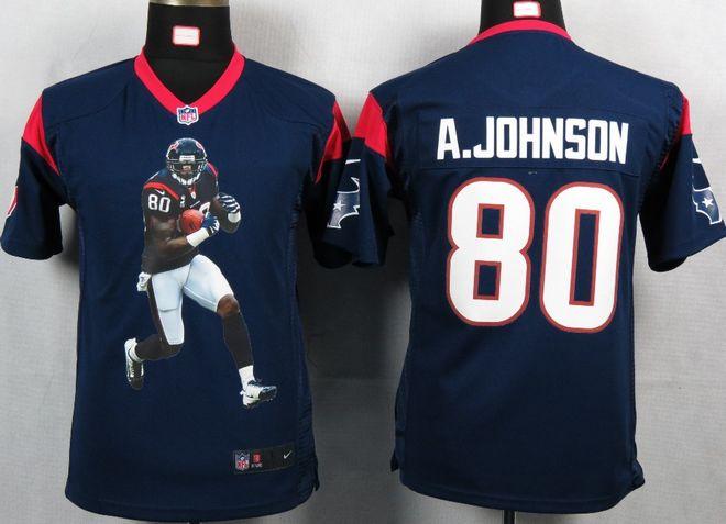 Texans #80 Andre Johnson Navy Blue Team Color Youth Portrait Fashion NFL Game Jersey