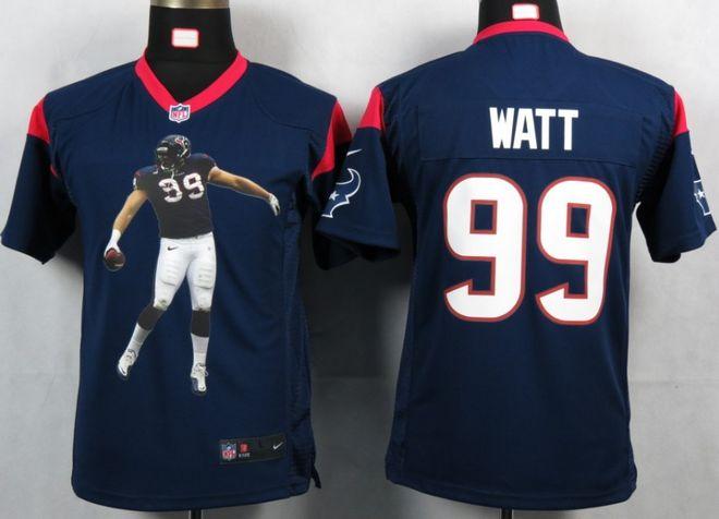 Texans #99 J.J. Watt Navy Blue Team Color Youth Portrait Fashion NFL Game Jersey