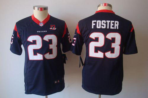 Texans #23 Arian Foster Navy Blue Team Color With 10TH Patch Youth Stitched NFL Limited Jersey