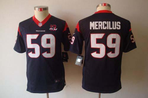 Texans #59 Whitney Mercilus Navy Blue Team Color With 10TH Patch Youth Stitched NFL Limited Jersey