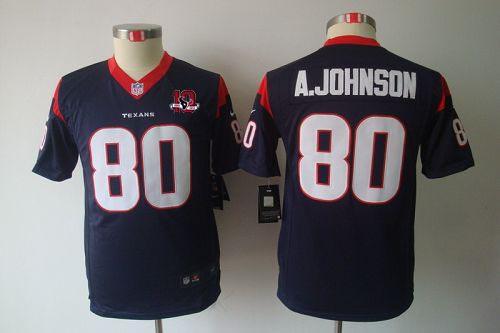 Texans #80 Andre Johnson Navy Blue Team Color With 10TH Patch Youth Stitched NFL Limited Jersey