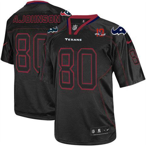 Texans #80 Andre Johnson Lights Out Black With 10TH Patch Youth Stitched NFL Elite Jersey