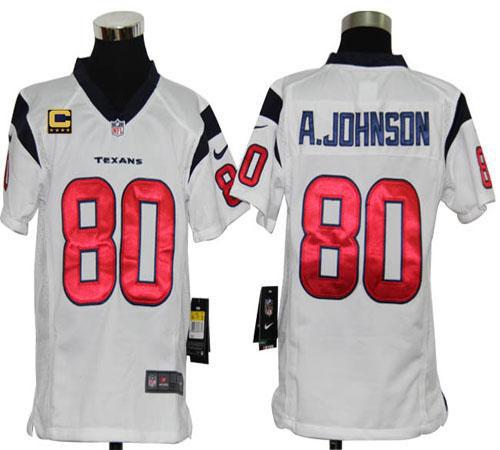 Texans #80 Andre Johnson White With C Patch Youth Stitched NFL Elite Jersey