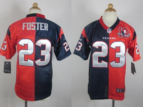 Texans #23 Arian Foster Navy Blue/Red With 10TH Patch Youth Stitched NFL Elite Split Jersey