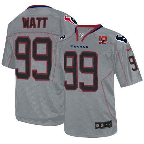 Texans #99 J.J. Watt Lights Out Grey With 10TH Patch Youth Stitched NFL Elite Jersey