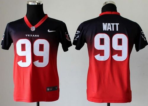 Texans #99 J.J. Watt Navy Blue/Red Youth Stitched NFL Elite Fadeaway Fashion Jersey