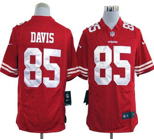 49ers #85 Vernon Davis Red Team Color Men's Stitched NFL Game Jersey