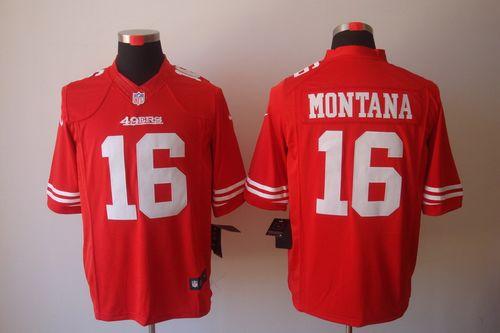 49ers #16 Joe Montana Red Team Color Men's Stitched NFL Limited Jersey