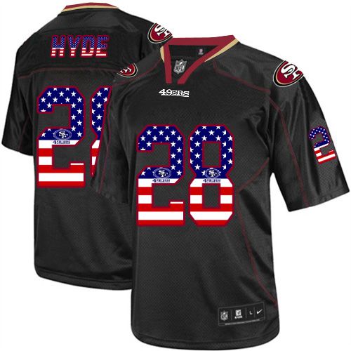 49ers #28 Carlos Hyde Black Men's Stitched NFL Elite USA Flag Fashion Jersey