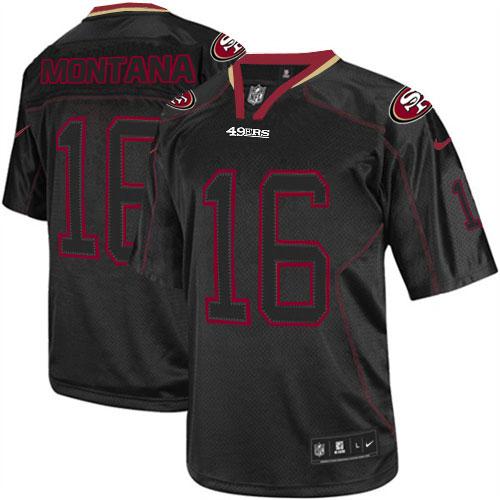 49ers #16 Joe Montana Lights Out Black Men's Stitched NFL Elite Jersey