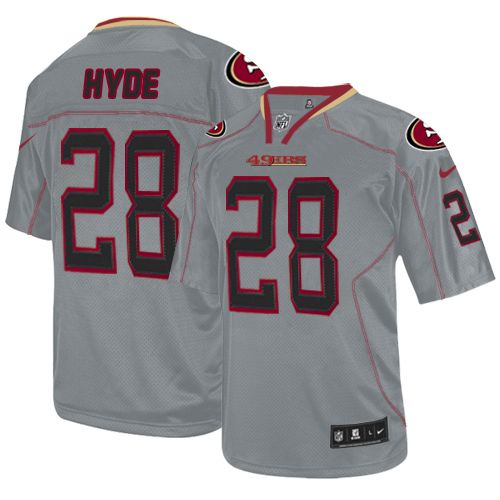 49ers #28 Carlos Hyde Lights Out Grey Men's Stitched NFL Elite Jersey
