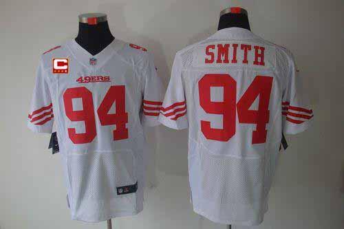 49ers #94 Justin Smith White With C Patch Men's Stitched NFL Elite Jersey