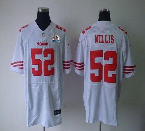 49ers #52 Patrick Willis White With Hall of Fame 50th Patch Men's Stitched NFL Elite Jersey