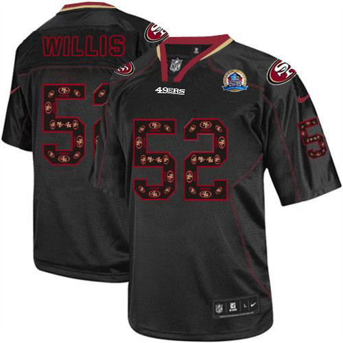 49ers #52 Patrick Willis New Lights Out Black With Hall of Fame 50th Patch Men's Stitched NFL Elite Jersey